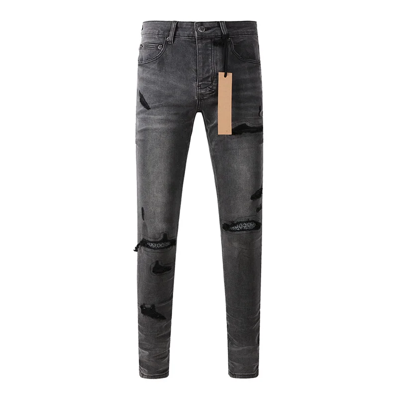 Skinny Jeans Ripped - メンズ ハイストリート ダメージ加工 アッシュグレー ストレッチ スキニー