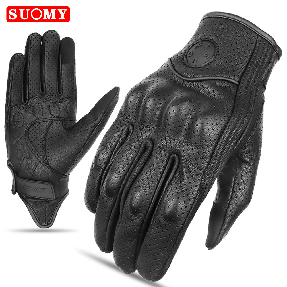 Men'S Fashion Gloves - Suomy-男性と女性のための本革のオートバイの手袋,フルフィンガー,ヴィンテージ,オートバイ,ロードレース,タッチスクリーン,モトクロス