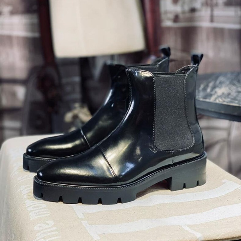 Mens Fashion Dress Shoes - 新作ファッション ブラック チェルシーブーツ メンズ スクエアトゥ 厚底