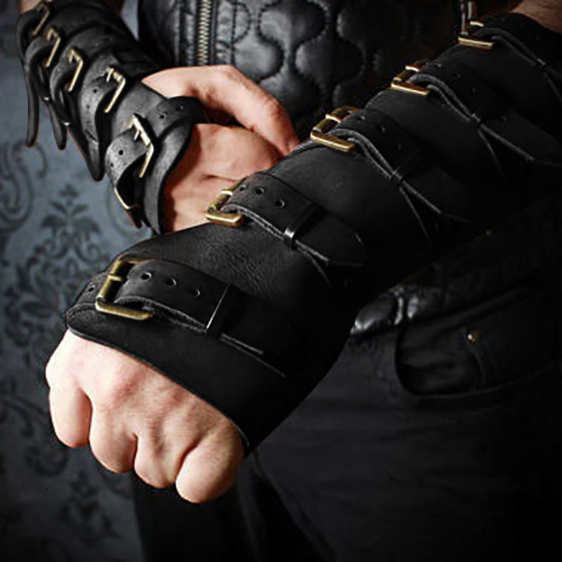 Men'S Fashion Gloves - 中世バイキングリストバンドガントレット腕甲アームカフ鎧スチームパンクゴシックレザーグローブ LARP 男性騎士衣装バックルブレイサー