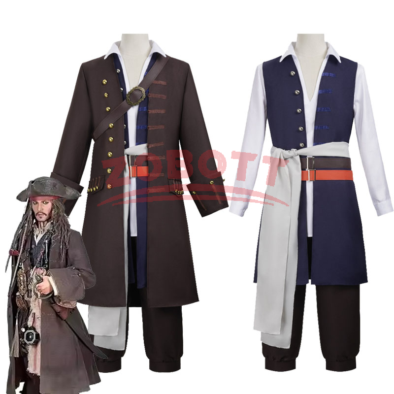 Trench Coat Men - キャプテン・ジャック・スパロウコスプレ衣装男性海賊制服コートカリブ海カーニバルフルセットジャック・スパロウ衣装