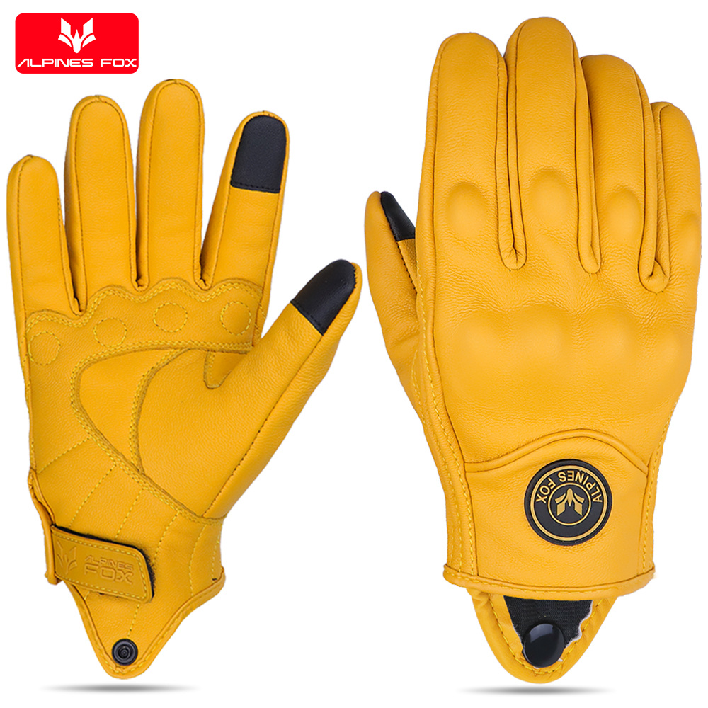 Men'S Fashion Gloves - ヴィンテージオートバイレザーグローブ男性女性アーバンシティモトライディンググローブタッチスクリーンバイクモトクロスグローブイエロー