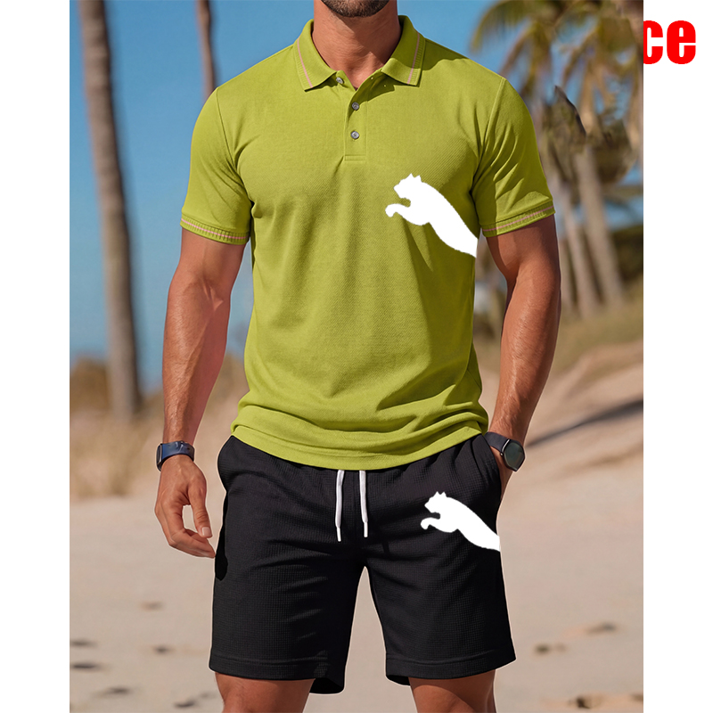 Men'S Fashion Outfits 2026 - メンズカジュアル半袖ポロシャツ＆ショートパンツセット おしゃれなツーピーススポーツウェア 2026年売れ筋商品