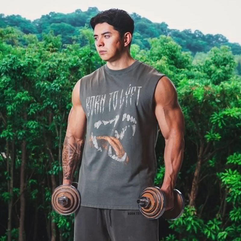 Muscle Tee Workout - LYFT 夏メンズ洗浄綿タンクトップ筋肉ジムノースリーブワークアウト Tシャツランニングビーチルーズフィットネスベストカットオフ Tシャツ