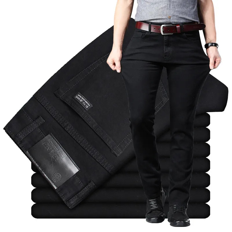 Skinny Jeans Ripped - メンズプラスサイズジーンズ 38 40 スリムスキニーストレッチストレートクラシックバージョンのシンプルな黒デニムパンツ男性ブランド服
