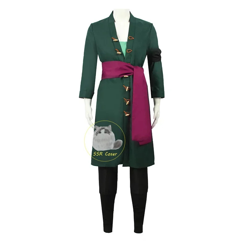 Trench Coat Men - アニメコスプレ衣装制服グリーンコートベルトパンツヘッドスカーフロロノア・ゾロウィッグイヤリングハロウィンメンズ服;6'x,9;y'