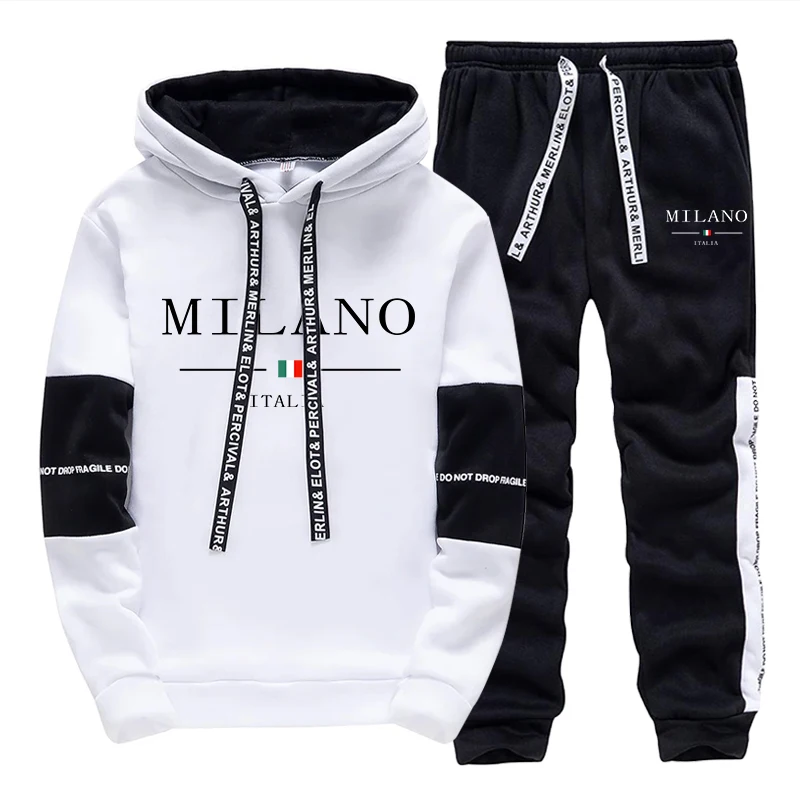 Men'S Fashion Outfits 2026 - メンズセット/パーカー/パンツ イタリア風トレンドパーカースポーツウェア outfits 2026年秋 デイリーカジュアルファッション フード付きスウェットシャツとジョガーパンツ