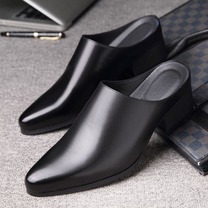 Mens Fashion Dress Shoes - 尖ったつま先のメンズサンダル、ビジネスカジュアル、ハイヒール、ヒールなし、革靴、ファッション、多用途、バッグヘッドタイドスリッパ