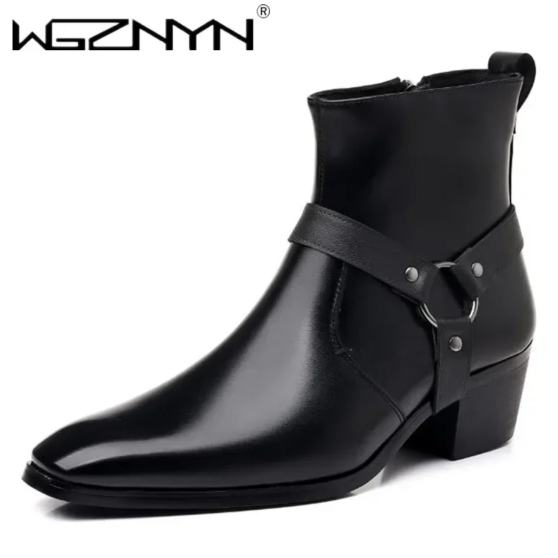 Mens Fashion Dress Shoes - 2026 メンズファッションデザイナーチェルシーブーツ高級高品質男性カウボーイブーツ黒茶色ジップ結婚式オフィスドレスシューズ男性