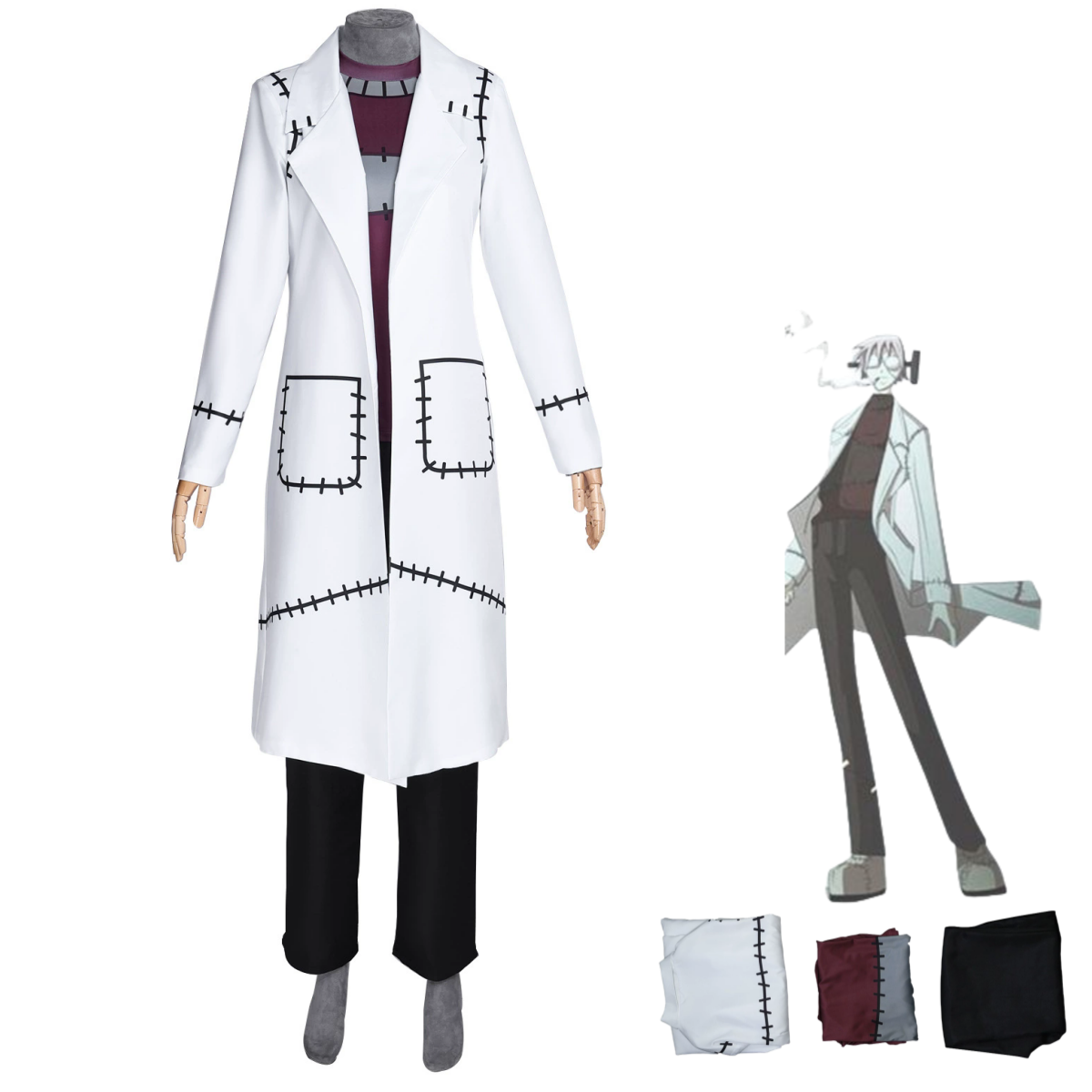 Trench Coat Men - 白いロングコートトレンチトップ制服フルセット大人男性ハロウィンカーニバルスーツ2025アニメソウルイータースタイン博士コスプレ衣装