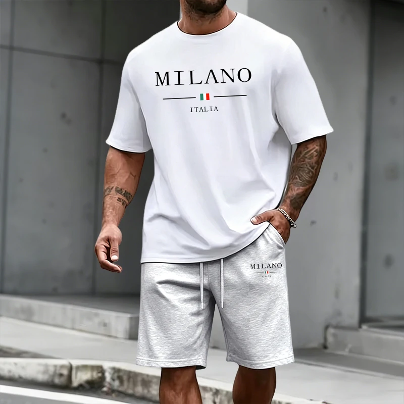 Men'S Fashion Outfits 2026 - メンズトラックスーツ半袖トップス＆スポーツショーツ 2026夏 イタリアファッション Tシャツ セットアップ ホーム/アウトドア/デイリーカジュアル