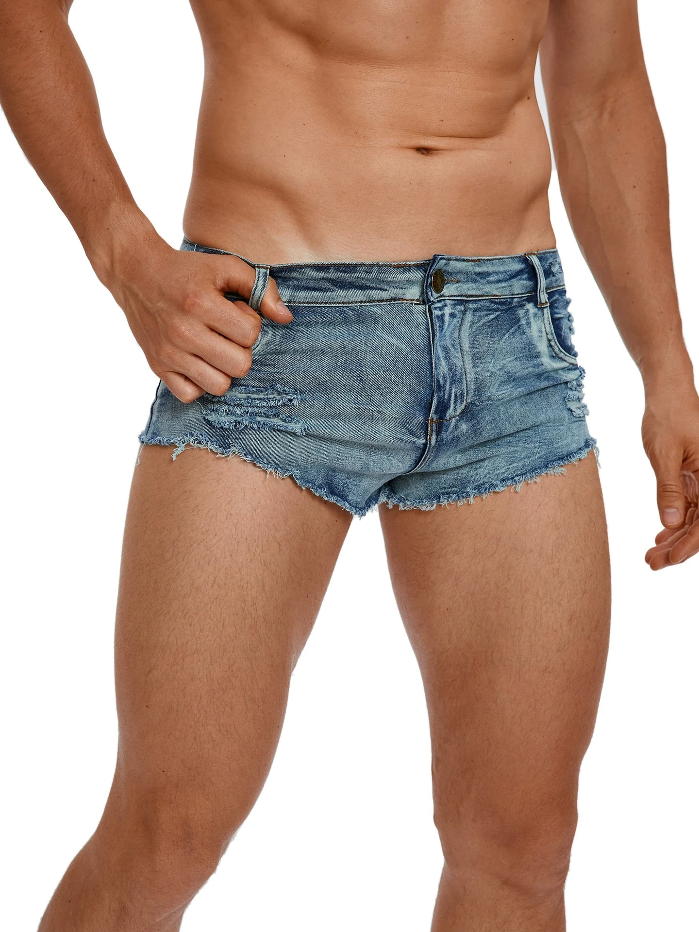 Skinny Jeans Ripped - メンズローウエストジーンズショーツファッションポケット夏カジュアルショーツヴィンテージデニムカラー男性ナイトクラブホットパンツ男性服