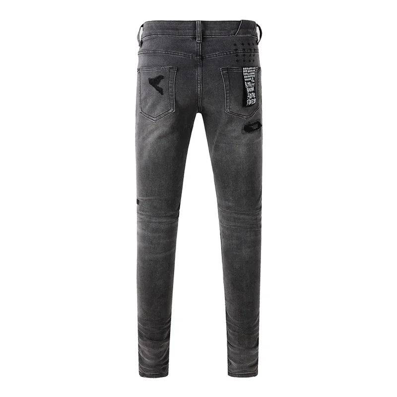 メンズ ハイストリート ダメージ加工 アッシュグレー ストレ - Skinny Jeans Ripped のレビューと価格