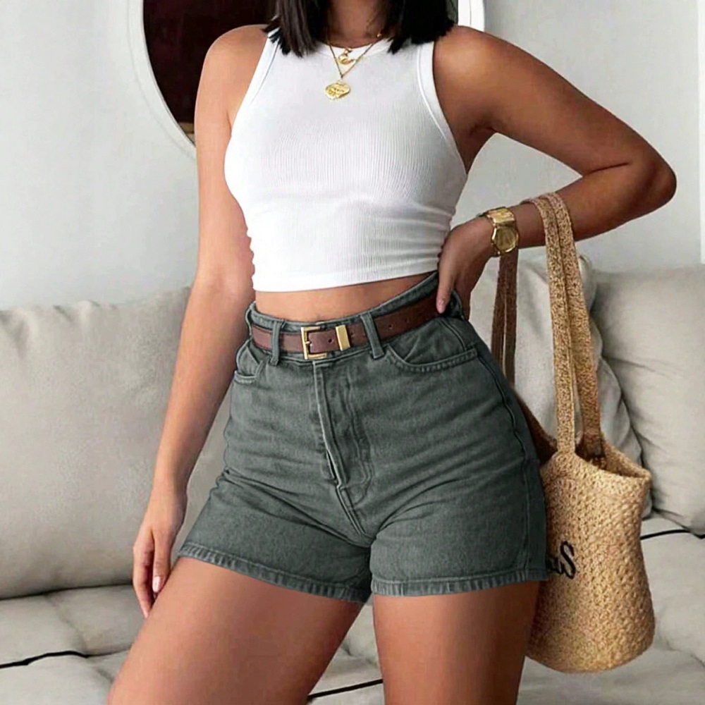 レディース向け、夏用デニムショートパンツ、ハイウエスト、レト - Skinny Jeans Ripped のレビューと価格