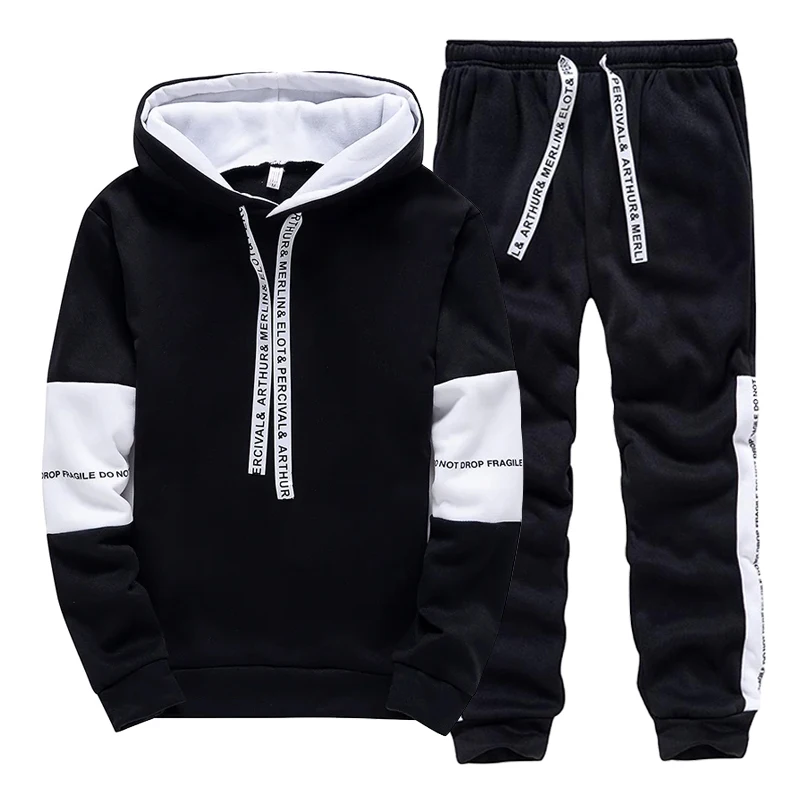 黒、白のメンズトラックスーツファッションカジュアルフード付き - Men'S Fashion Clothing のレビューと価格