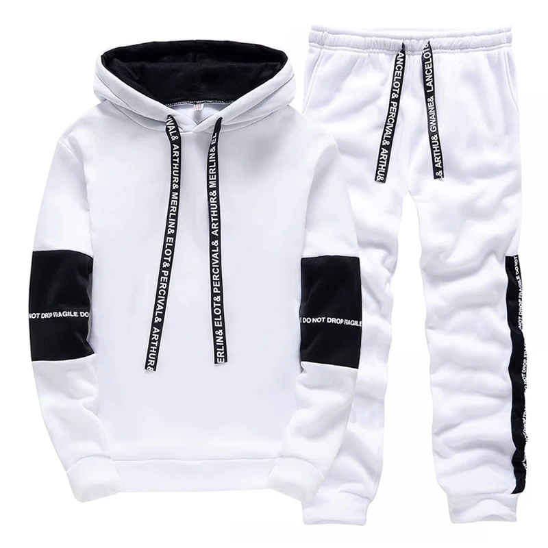 黒、白のメンズトラックスーツファッションカジュアルフード付き - Men'S Fashion Clothing のレビューと価格