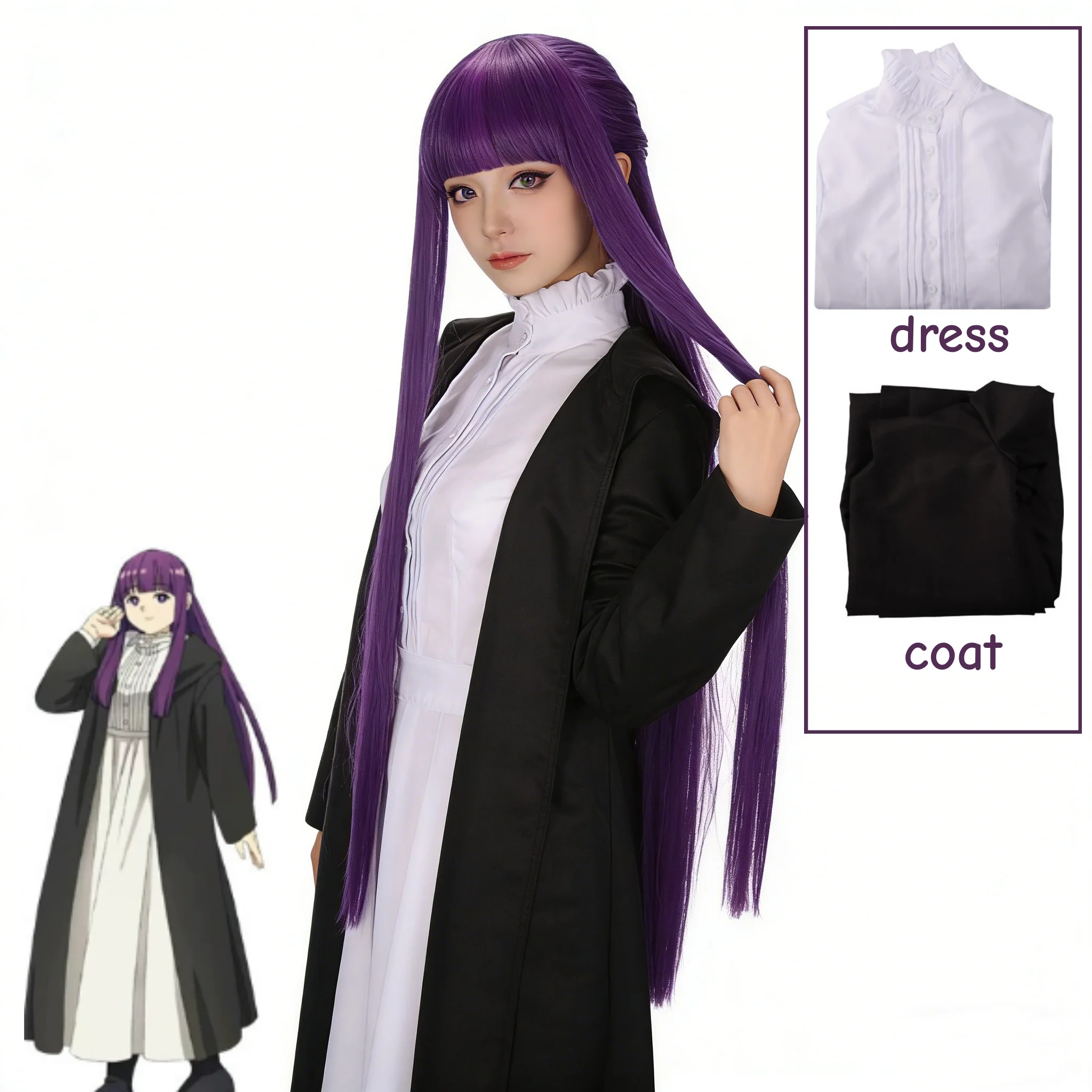 2026 フリーレン・フェーン コスプレ衣装 パープルウィッ - Trench Coat Men のレビューと価格