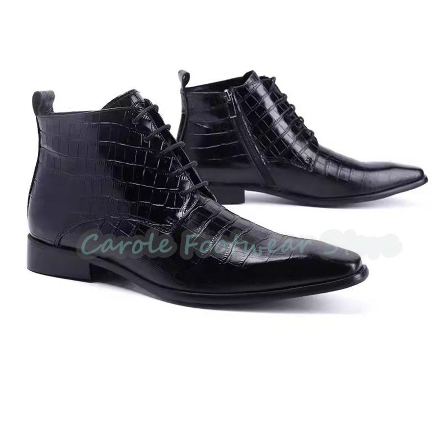 ファッション本革アンクルブーツ男性用ポインテッドトゥチャンキ - Mens Fashion Dress Shoes のレビューと価格