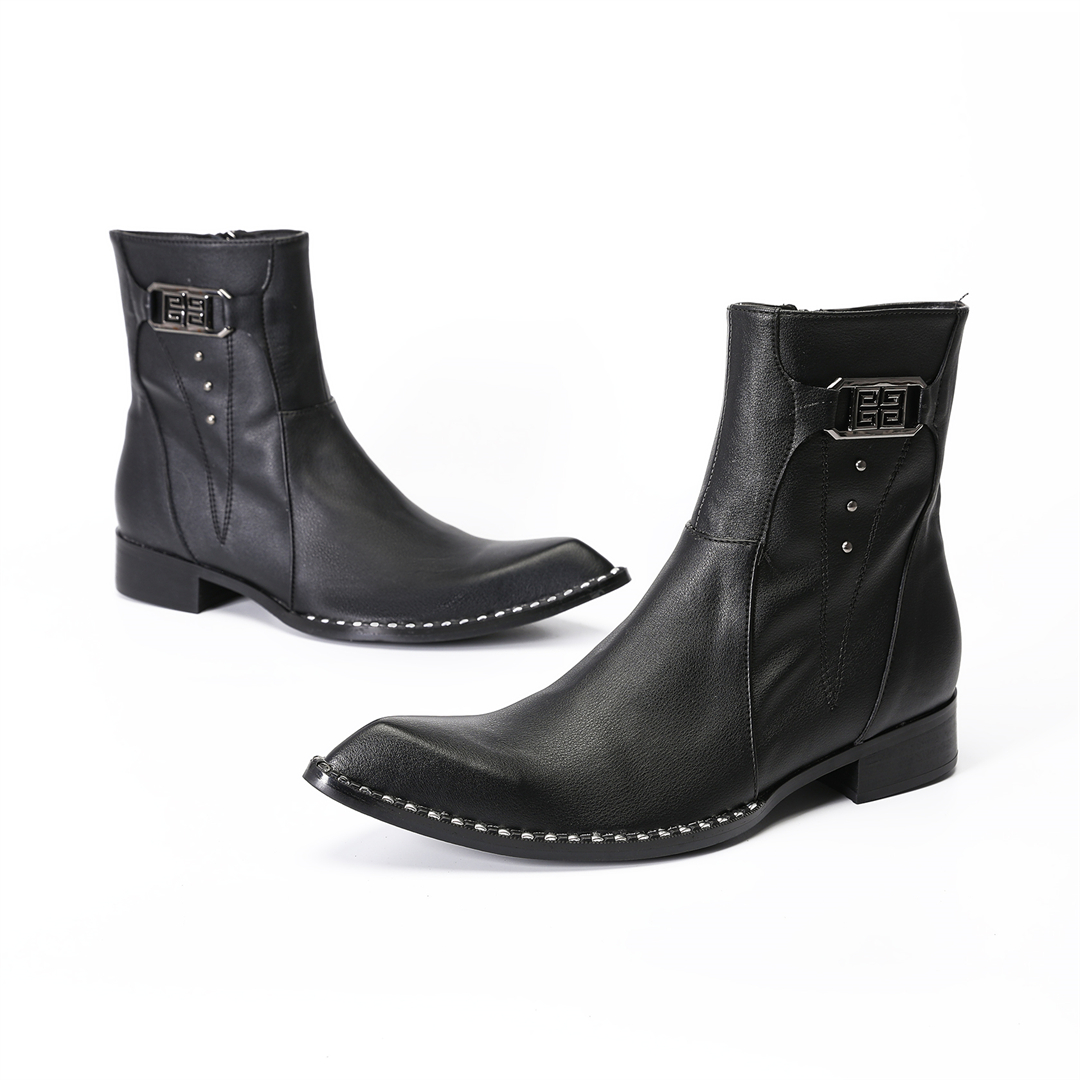 ファッション黒ポインテッドトゥ男性本革アンクルブーツ男性ジッ - Mens Fashion Dress Shoes のレビューと価格