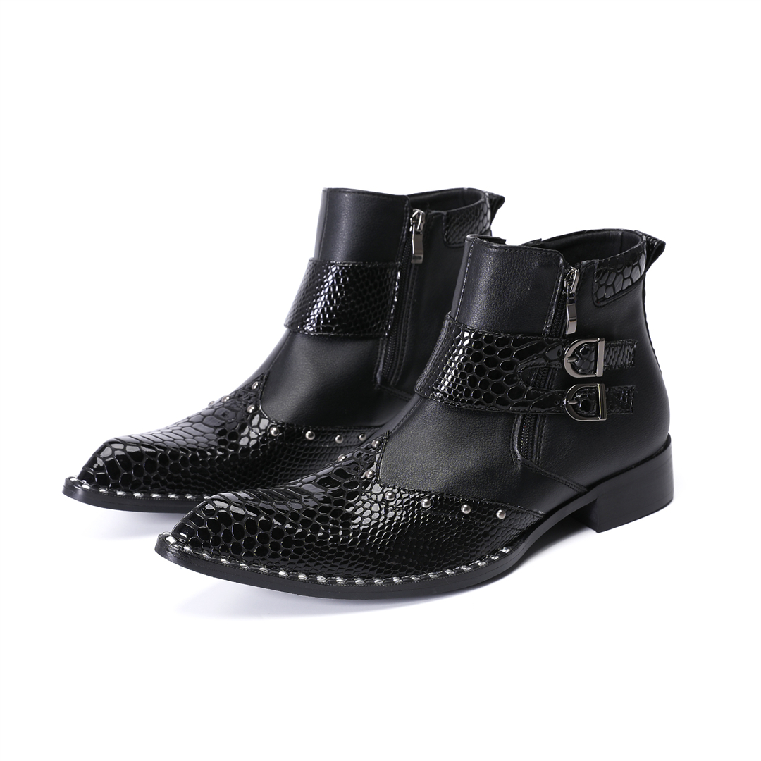 ファッションリベットポインテッドトゥメンズ本革オートバイアン - Mens Fashion Dress Shoes のレビューと価格