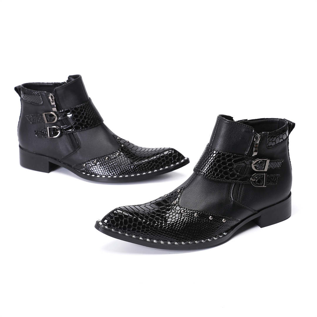 ファッションリベットポインテッドトゥメンズ本革オートバイアン - Mens Fashion Dress Shoes のレビューと価格