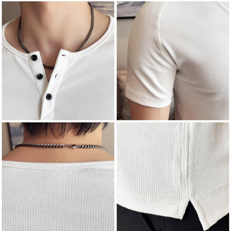 メンズスリムフィットヘンリーネックTシャツ - 夏用半袖リブ - Muscle Tee Workout のレビューと価格