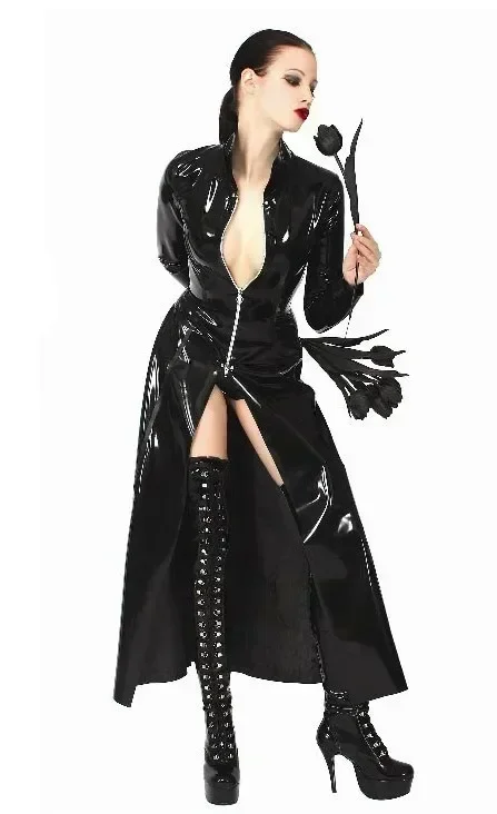 映画ネオトレンチブラック光沢のある PVC レザーコートマト - Trench Coat Men のレビューと価格
