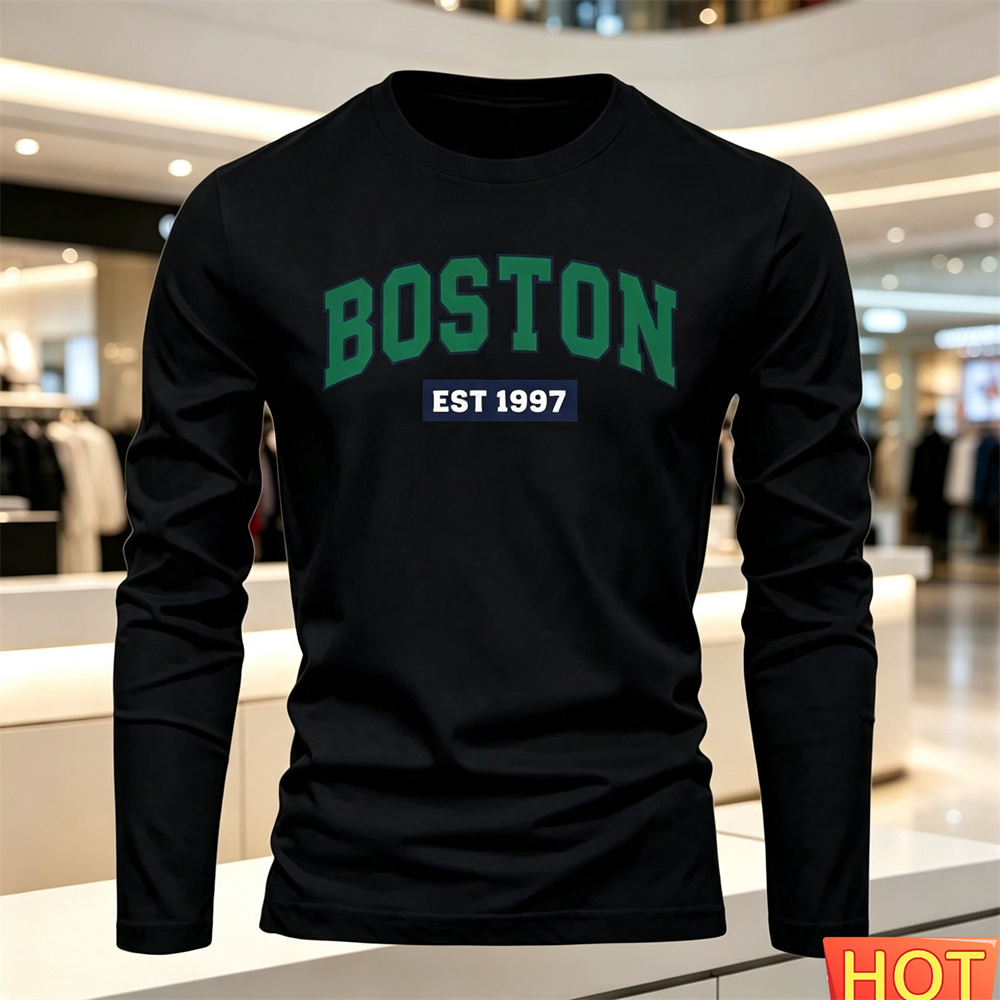 秋夏メンズ長袖 Tシャツレターパターンラウンドネック Tシャ - Men'S Fashion Clothing のレビューと価格