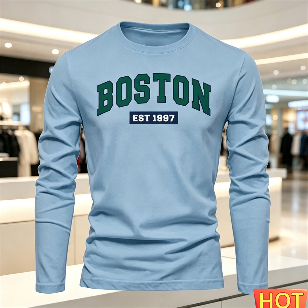 秋夏メンズ長袖 Tシャツレターパターンラウンドネック Tシャ - Men'S Fashion Clothing のレビューと価格