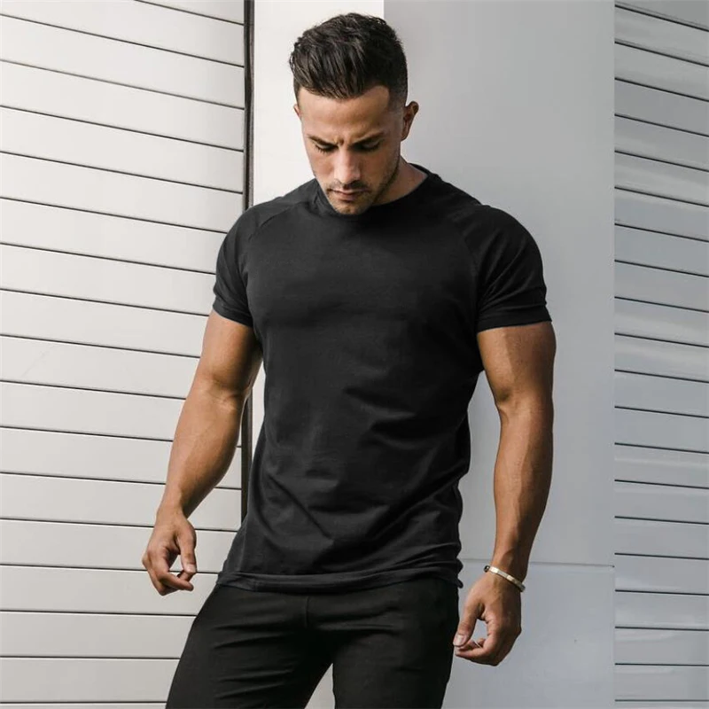 男性用半袖コットンTシャツ,通気性のある服,トレーニング,ジ - Muscle Tee Workout のレビューと価格