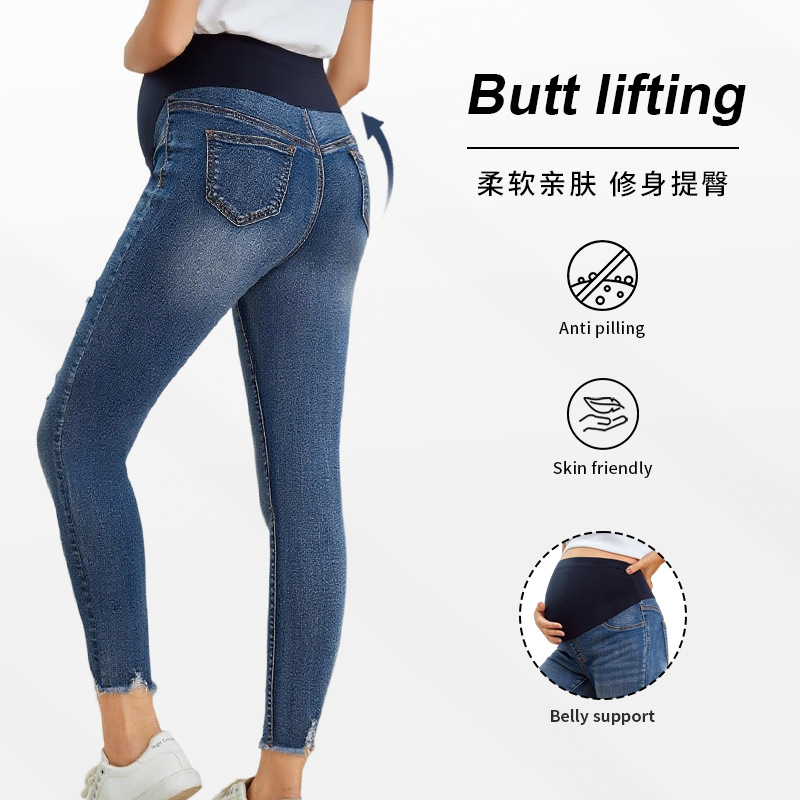 妊婦カジュアルタイトデニムパンツマタニティファッションリッピ - Skinny Jeans Ripped のレビューと価格