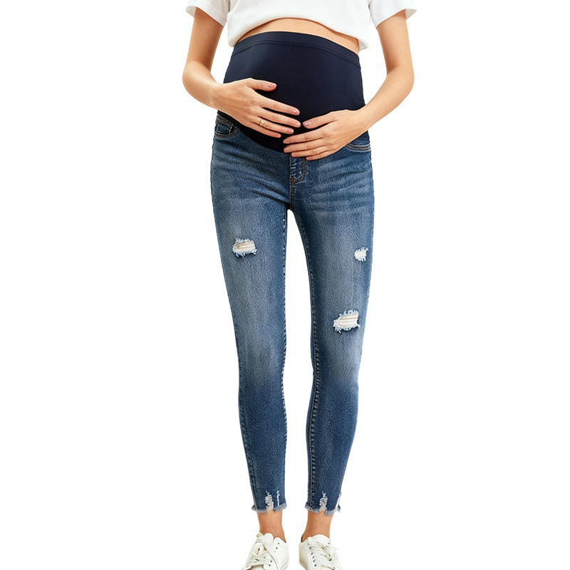 妊婦カジュアルタイトデニムパンツマタニティファッションリッピ - Skinny Jeans Ripped のレビューと価格