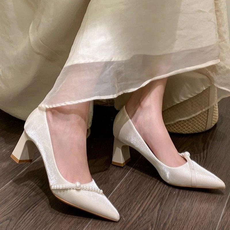 エレガントなパール装飾のポインテッドトゥブロックヒール、優し - Mens Fashion Dress Shoes のレビューと価格