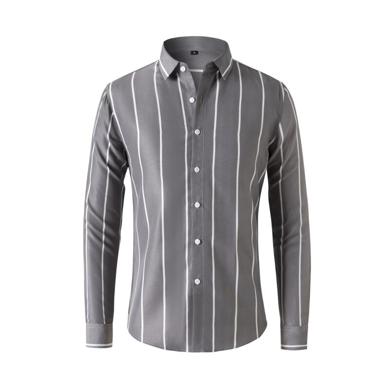 メンズストライプドレスシャツ長袖スリムフィットフォーマルビジ - Men'S Fashion Clothing のレビューと価格