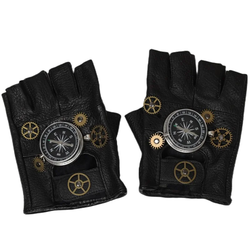 スチームパンク PU レザーフィンガーレスコンパス手袋男性女 - Men'S Fashion Gloves のレビューと価格