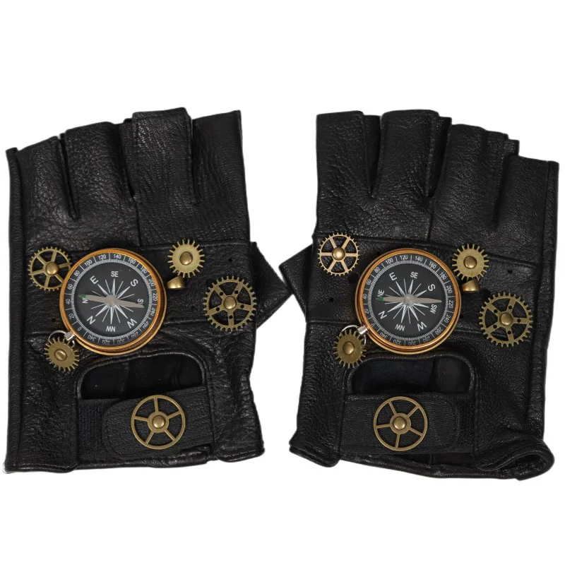 スチームパンク PU レザーフィンガーレスコンパス手袋男性女 - Men'S Fashion Gloves のレビューと価格
