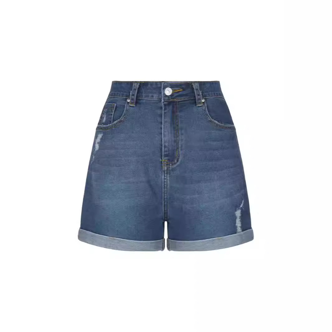 ショートパンツジーンズ女性ストリートデニムストレートボタンジ - Skinny Jeans Ripped のレビューと価格