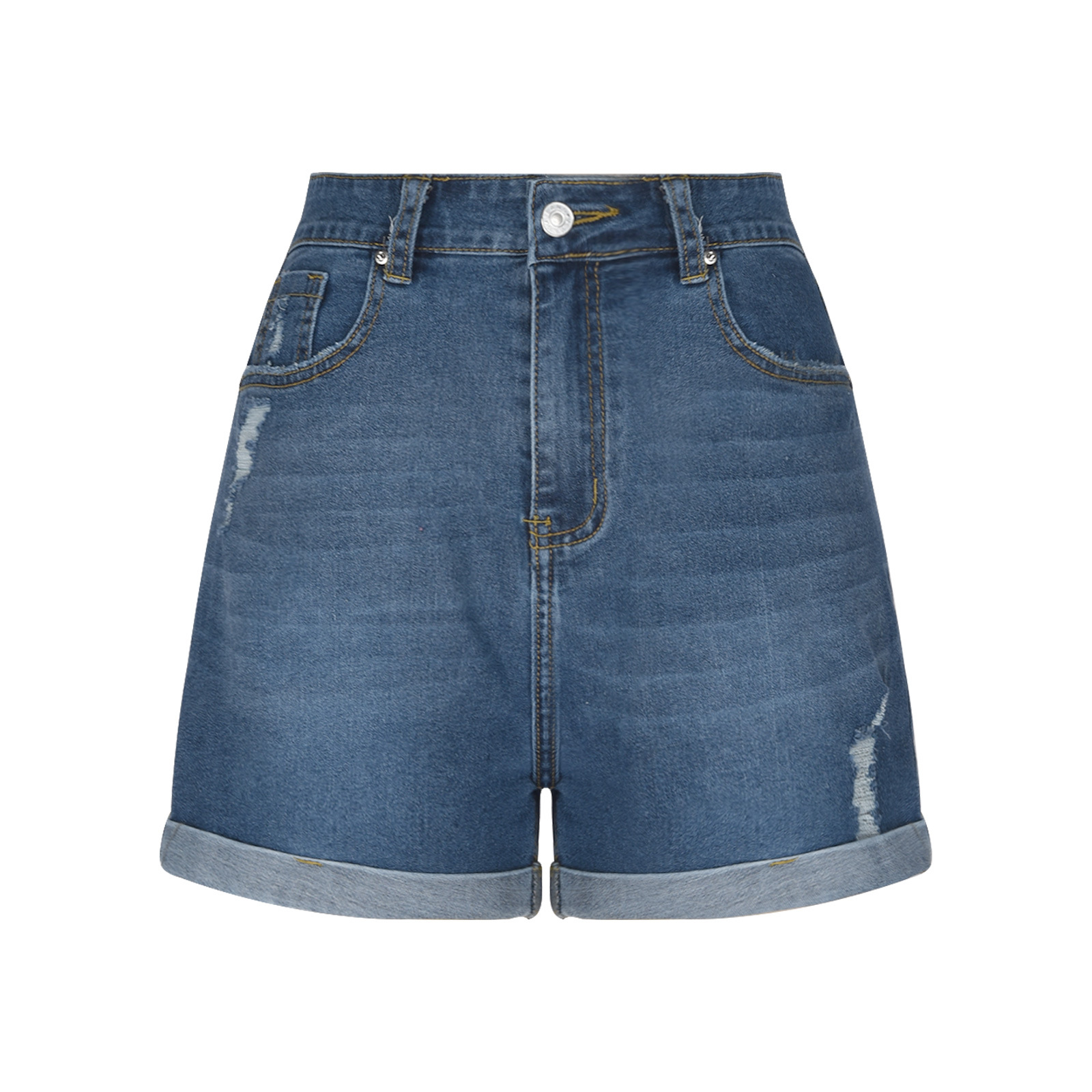 ショートパンツジーンズ女性ストリートデニムストレートボタンジ - Skinny Jeans Ripped のレビューと価格