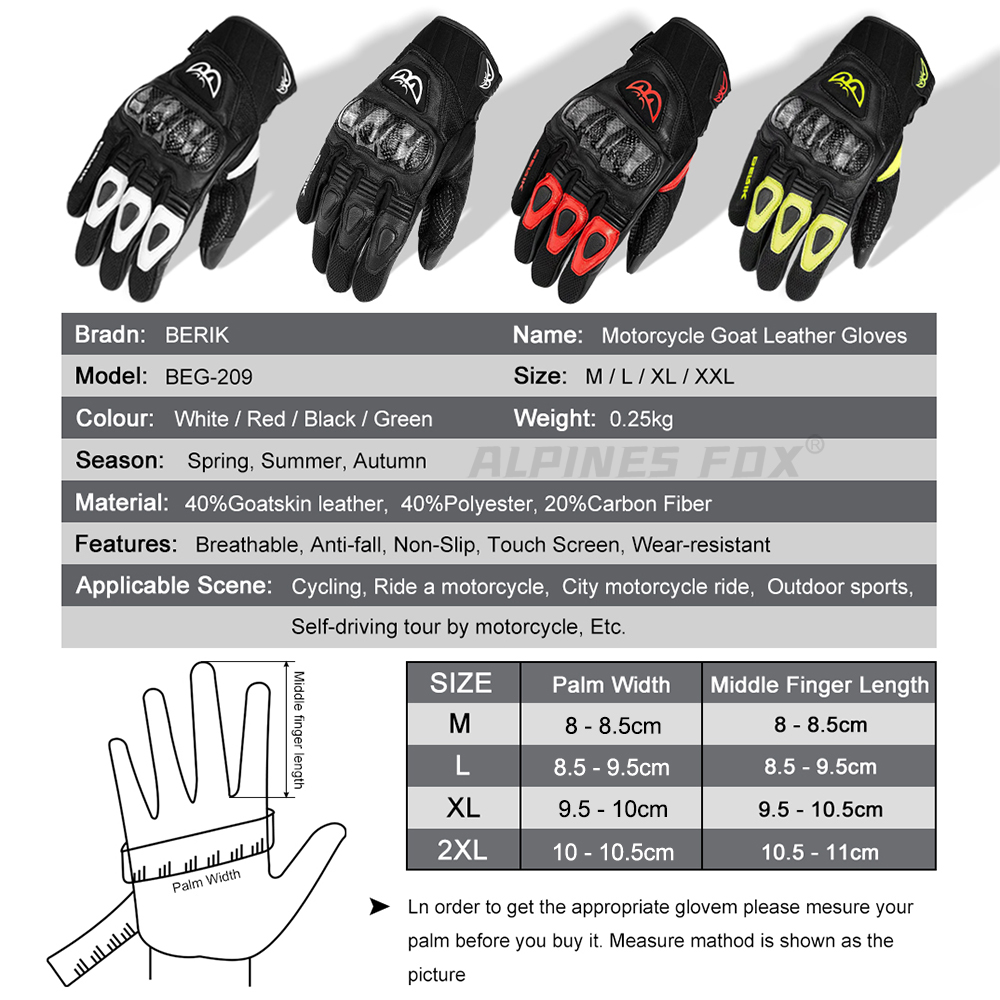 BERIK 手袋ヤギ革オートバイ手袋男性女性モトクロス手袋レ - Men'S Fashion Gloves のレビューと価格