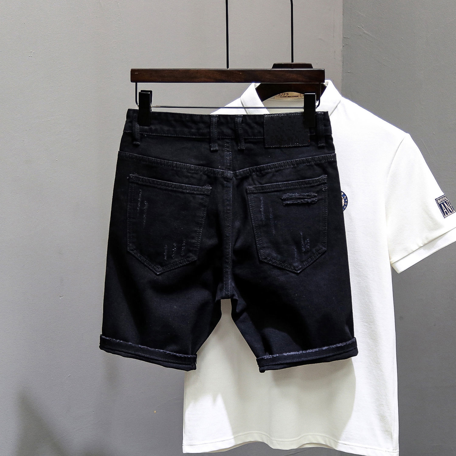 スキニーショートジーンズパンツ男性用ブラックリッピングマンデ - Skinny Jeans Ripped のレビューと価格