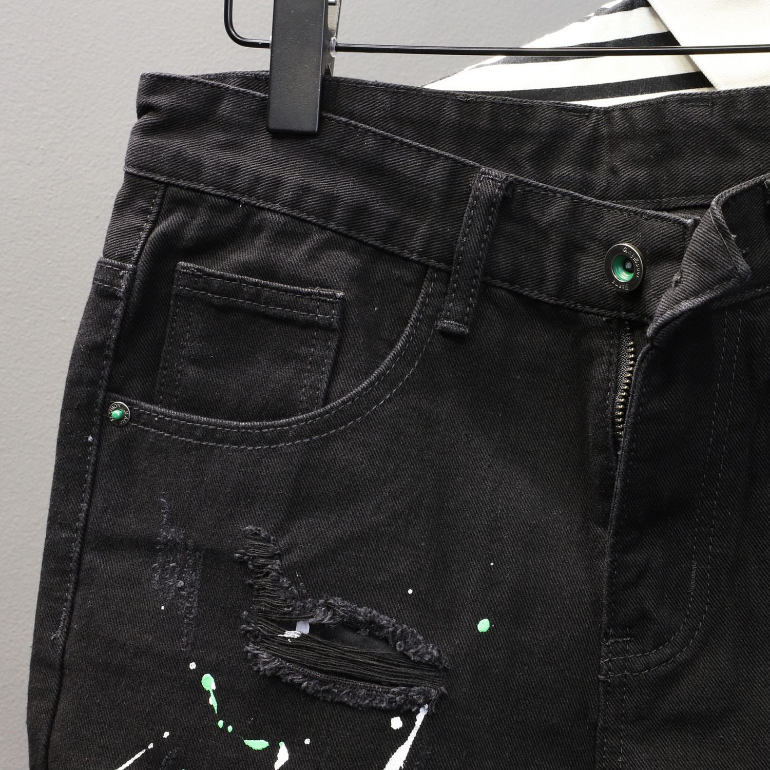 スキニーショートジーンズパンツ男性用ブラックリッピングマンデ - Skinny Jeans Ripped のレビューと価格
