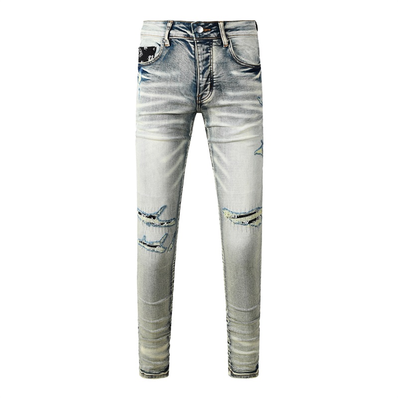 ファッションアメリカンブランドメンズジーンズ高級ストリートウ - Skinny Jeans Ripped のレビューと価格