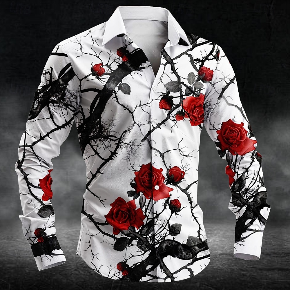 ファッション梅の花柄 3d プリント男性長袖シャツアートシャ - Men'S Fashion Clothing のレビューと価格