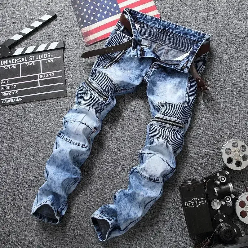 パンクストリートスタイルリッピングスキニージーンズ男性ヴィン - Skinny Jeans Ripped のレビューと価格