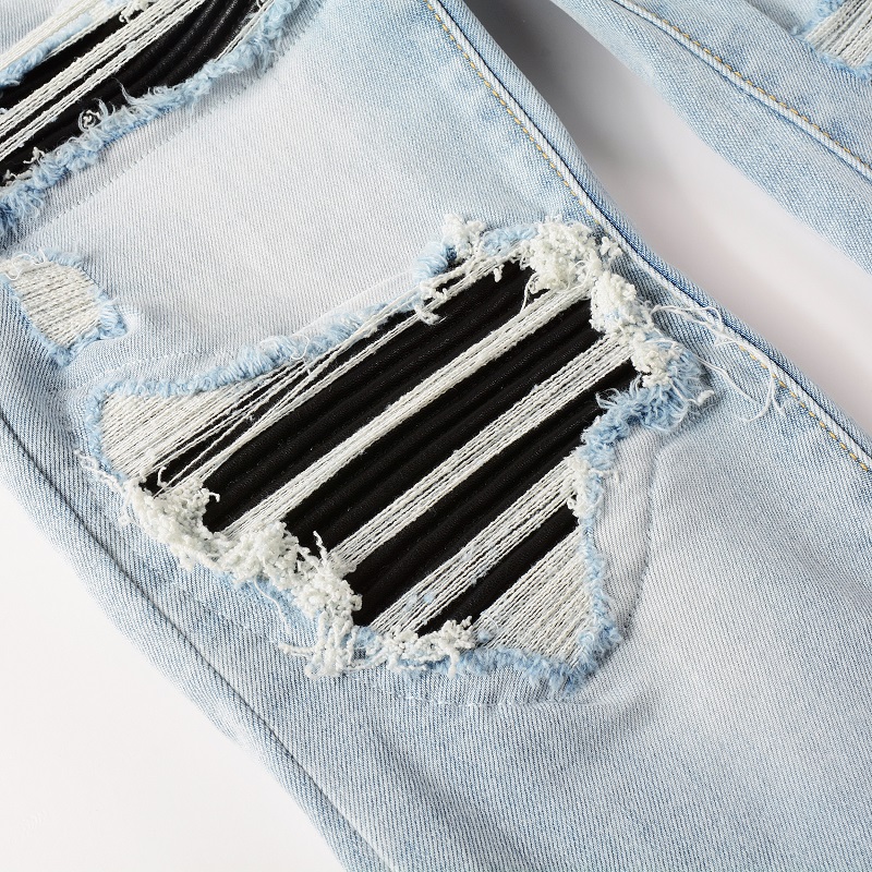 メンズバイカースタイルの黒のプリーツパッチ,ストリートウェア - Skinny Jeans Ripped のレビューと価格